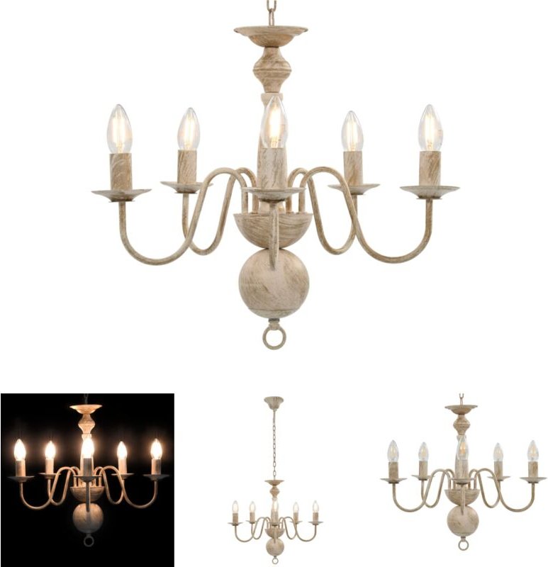 The Living Store - Kronleuchter Antik Weiß 5×E14-Glühbirnen - Kronleuchter - Weiß