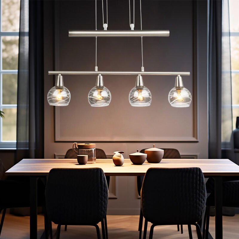 Hängeleuchte Pendelleuchte Esstisch höhenverstellbar Esszimmerlampe Glas led Hängeleuchte 4 flammig, Zugpendel, 4x 4W 4x...