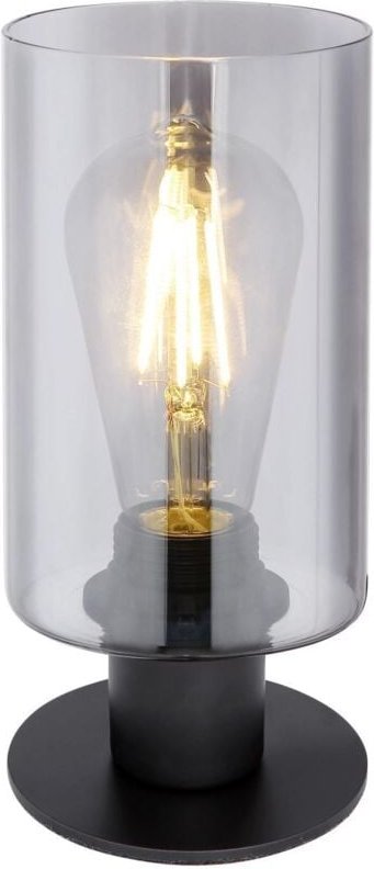 Tischleuchte hadera Rauchglas Zylinder Lampenschirm, Metall Schwarz, Höhe 21,5cm