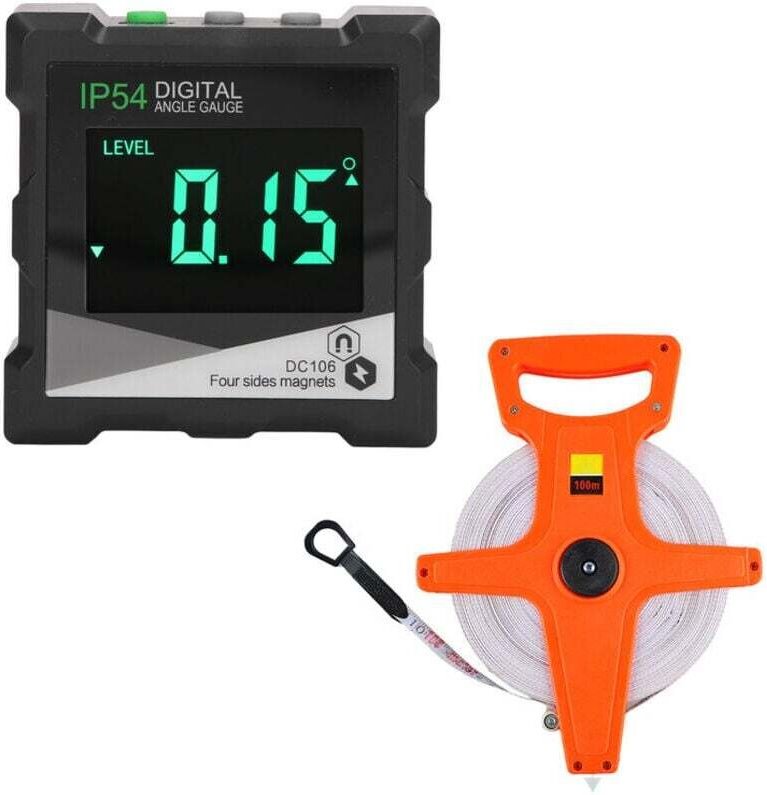 Jauge d'angle numérique 4x90 degrés avec niveau électronique LCD rétroéclairé inclinomètre IP54 et ruban à mesurer plian...