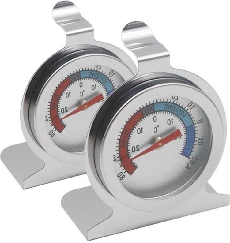 Kühlschrankthermometer aus Edelstahl – 2er-Pack – Mechanisches Thermometer für Kühlschrank und Gefrierschrank