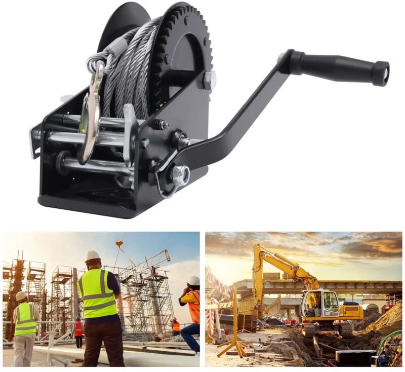 3500lbs Profi Seilwinde Handwinde Bootswinde Schwarz mit Drahtseil 10 Meter 33ft