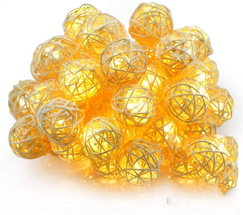 Rattan-Lichterkette mit 2,5 Metern 20 warmweißen LED-Lichtern für den Innenbereich, Schlafzimmer