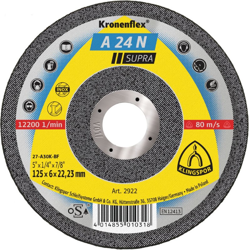 A 24 n Schruppscheiben, 125 x 6 x 22,23 mm gekröpft 10 Stk - Klingspor