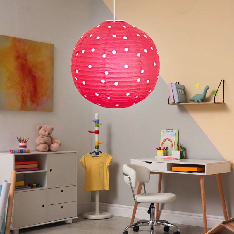 Design Decken Pendel Lampe rot weiß gepunktet Kinder Zimmer Beleuchtung Kugel Hänge Lampe