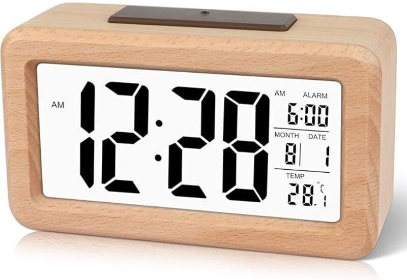 Einfach einzustellender digitaler Wecker aus Holz mit Temperatur, digitaler Wecker, Datum, Hintergrundbeleuchtung, Schlu...