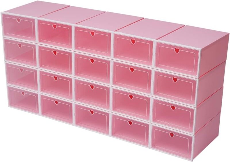 Senderpick - 20X Kunststoff Schuhkarton Schuhaufbewahrung Stapelbares Schuhbox Aufbewahrungsbox für Schuhen( Farbe: Rosa...