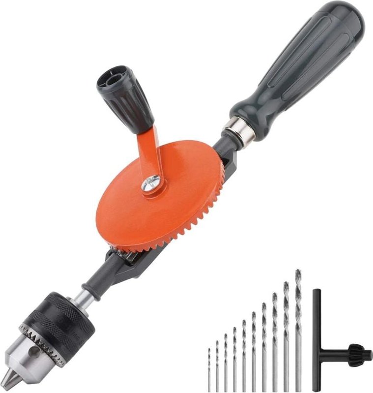 Handbohrmaschine, Doppelkettenrad-Handbohrmaschine aus Gussstahl mit 3/8 Zoll (1,5–10 mm) leistungsstarkem Bohrfutter