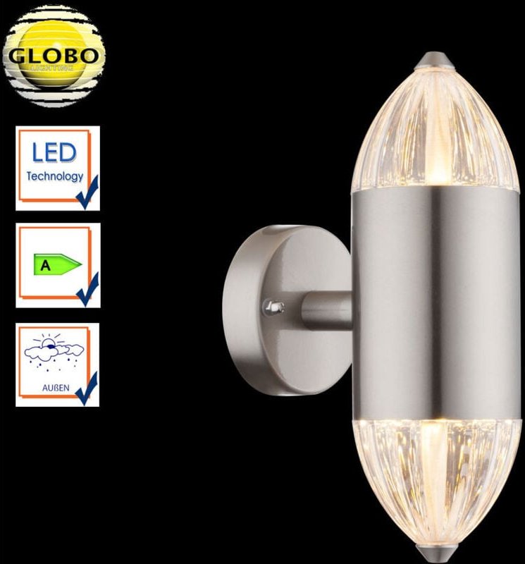 Außenwandlampe silber led Gartenlampe Fassadenleuchte Up Down Haustürleuchte, 11W 750lm warmweiß, DxH 8 x 21 cm Globo 34...