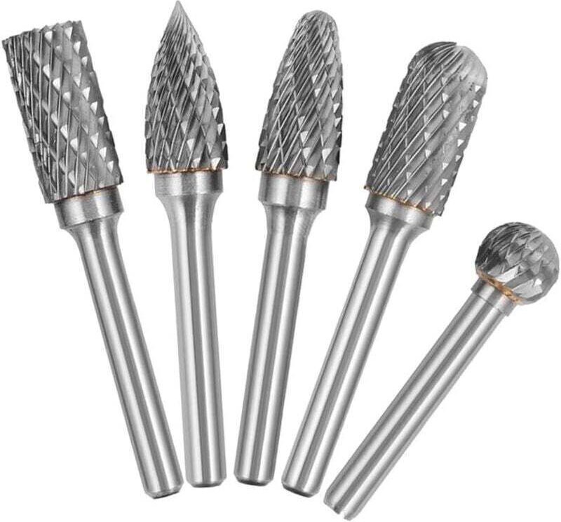 5-teiliges Set aus 6-mm-Schaft- und 10-mm-Kopf-Doppelzahn-Rotationsfräsern aus Wolframkarbid für Holzbearbeitung, Gravie...