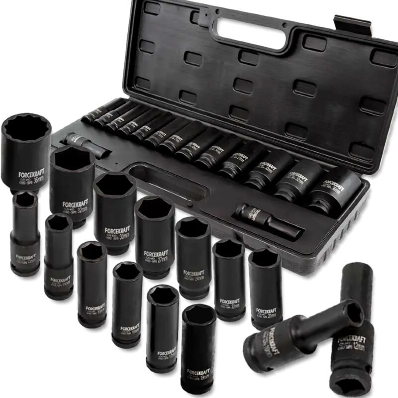 FORCEKRAFT TIEFER SCHLAGSCHLAG-STECKSATZ 1/2" 10-36 mm 6-kant 15-teilig