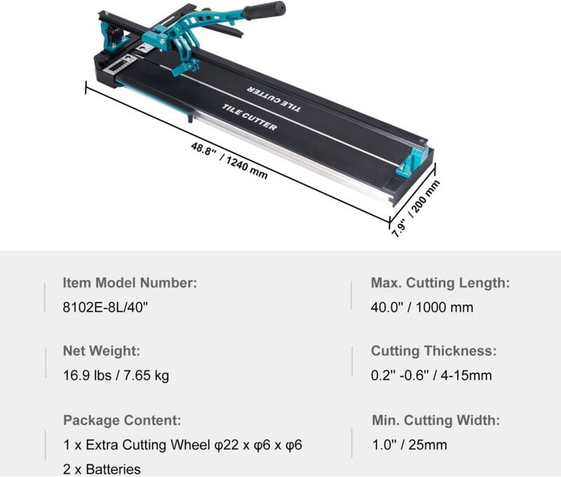 Mophorn - Manuelle Fliesenschneider 1000mm Porzellan Keramik Fliesenschneider mit Wolframkarbid Schneidrad Infrarot-Posi...