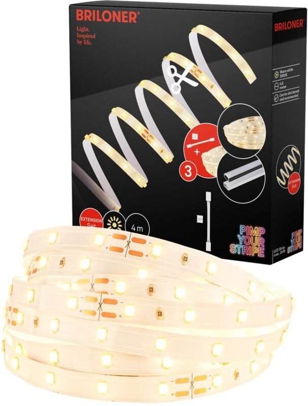 Briloner - Pimp Your Stripe Erweiterungsset led Strip 4m, Warmweiß, kürzbar, An/Aus