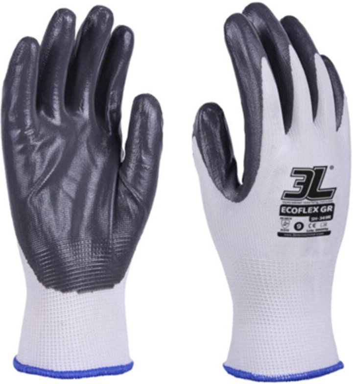 EDM - Pack. 12 Ecoflex graue Nitril-Nylon-Handschuhe mittlerer Größe 8