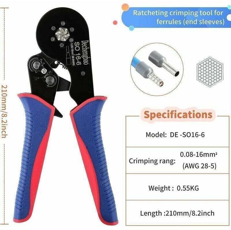 Crimpwerkzeug-Set, 0,08–16 mm²/28–5 AWG, mit 1200 Crimp-Anschlüssen, selbstjustierendem Werkzeug, Kabelcrimpwerkzeug