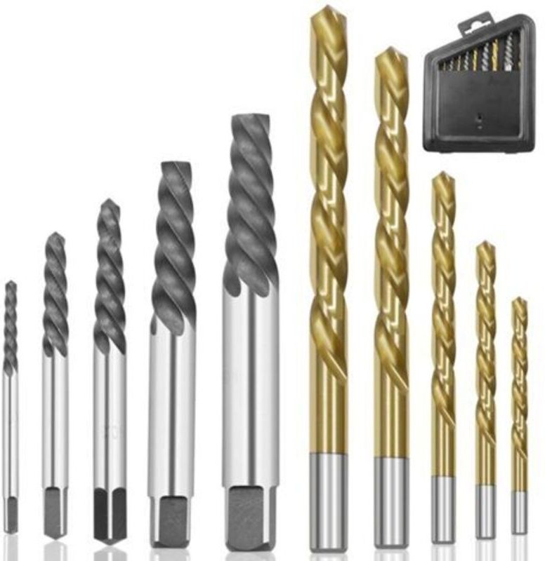 Tigrezy - Set mit 10 Kobalt-Schraubenausdrehern für Linkshänder mit goldfarbenem Metallgehäuse, Schraubenausdreher mit g...