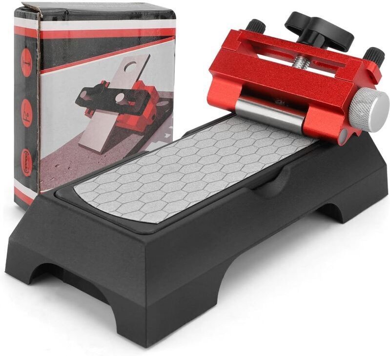 Vtizikl Guide d'affûtage avec pierre à aiguiser – Outil d'affûtage rouge kit de pierre à aiguiser diamant pour couteau d...