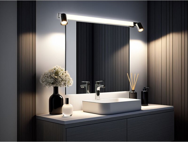 Meinewunschleuchte - led Bad Spiegelleuchte mit 2 Strahlern & Schalter, Chrom Breite 90cm