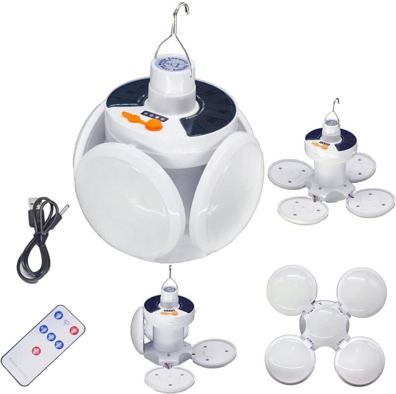 4000 mAh USB-Solar-Campinglaterne, faltbar, wiederaufladbar, mit Fernbedienung, wasserdicht, tragbar, zum Aufhängen, für...