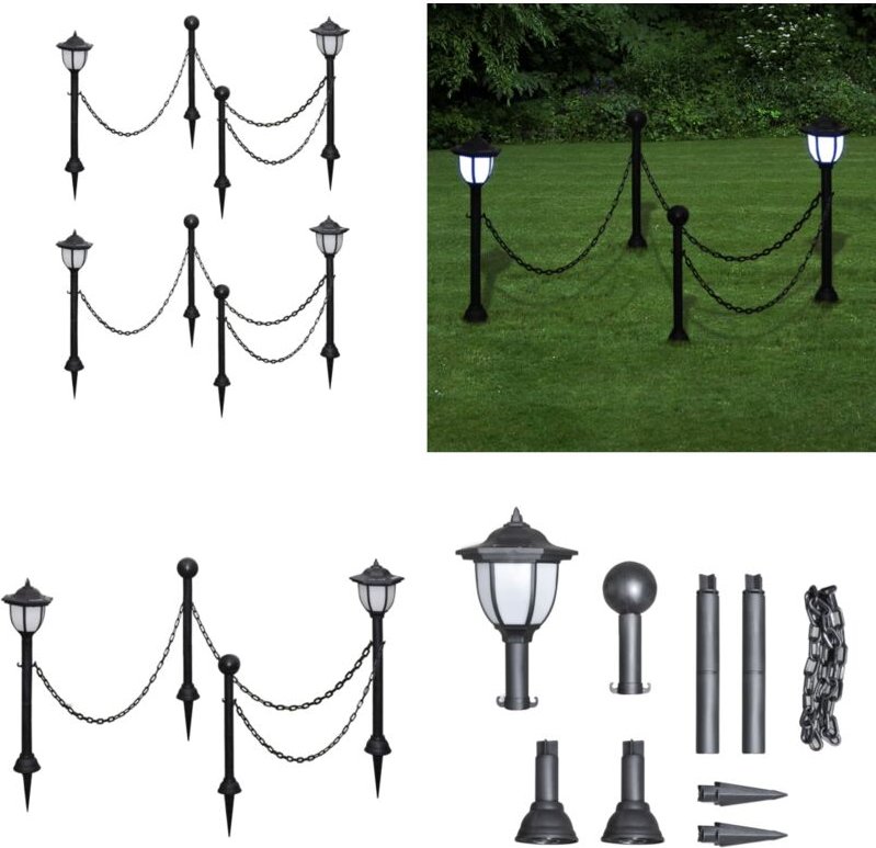 Thumbnail - Solarleuchten 4 Stk. mit Kette und Pfosten - Solarlaternen - Outdoor Beleuchtung - Gartenbeleuchtung - led Lichterketten...