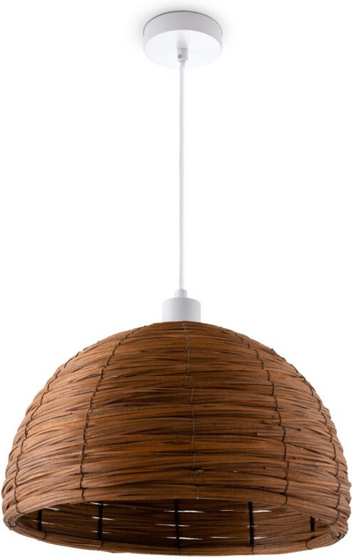 Pendelleuchte Esstischlampe Esszimmer Korb Optik 1,5m Textilkabel Rustikal Boho Pendelleuchte - Weiß, Braun (Ø36 cm) - P...