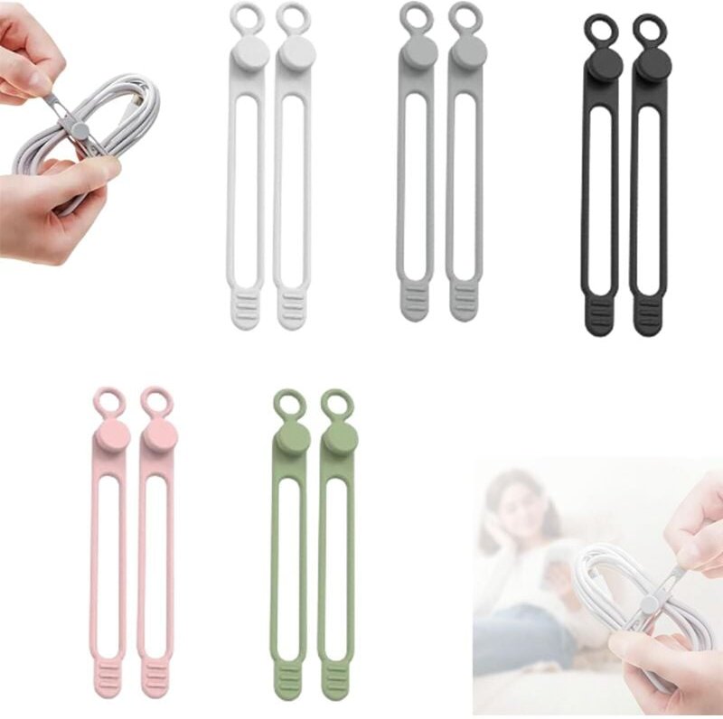 Packung mit 10 Datenkabel-Organizern, Silikon-Kopfhörer-Organizern, Silikon-Kabelbindern, wiederverwendbaren und multifu...