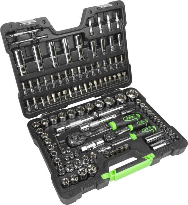 JBM - 113-teiliger Werkzeugkoffer mit 12-kantig verchromten Steckschlüsseln 54047