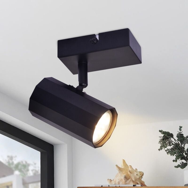 Thumbnail - Deckenspots 1 Flammig Deckenleuchte Schwarz - Deckenstrahler Vintage Deckenlampe Metall GU10 Schwenkbar 350° Flurlampe m...