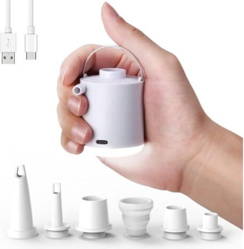 Wiederaufladbarer elektrischer Inflator, tragbare Luftpumpe mit LED-Licht, Inflator/Deflator mit 5 Düsen für aufblasbare...