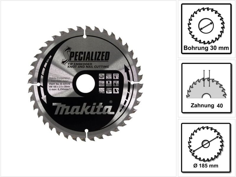 Sägeblatt specialized 185x30x40Z - Makita