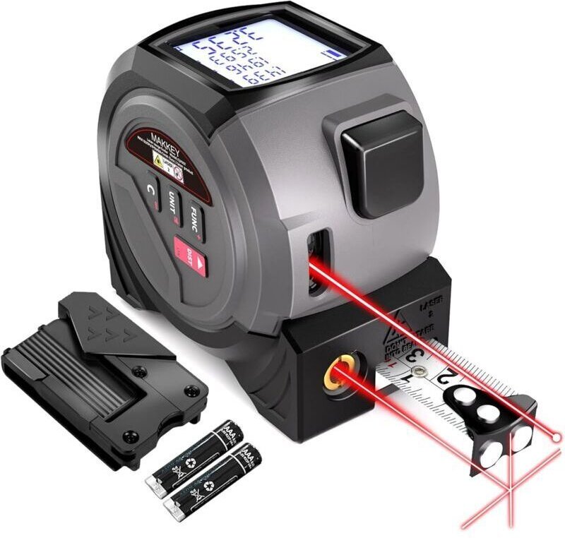 3-in-1 Laser-Maßband 40 m, 4,9 m und Fadenkreuz für Holzbearbeitung, Einheiten Fläche, Volumen, Fuß + Zoll + Meter, idea...
