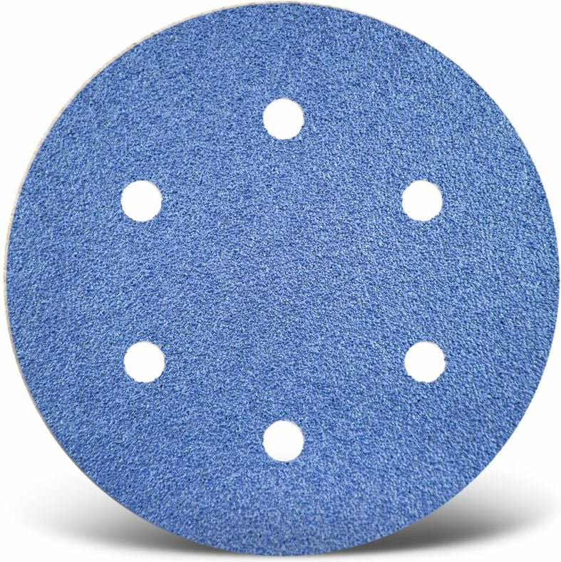 Blue Klett-Schleifscheiben, 150 mm, 6-Loch, f. Exzenterschleifer, Zirkonkorund (25 Stk.) K80 - Menzer