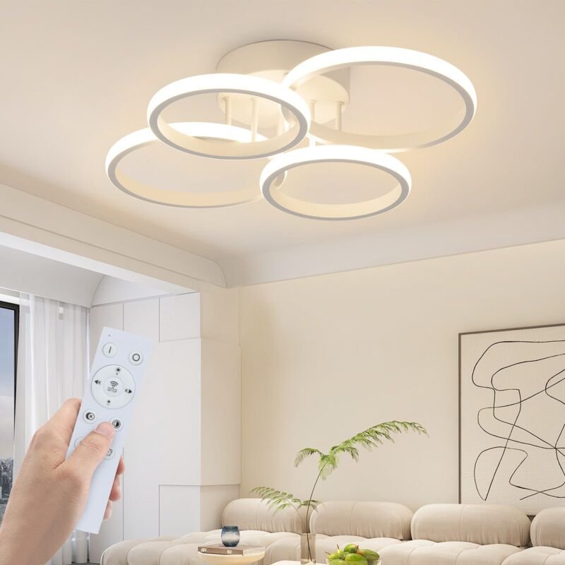 Deckenlampe led Deckenleuchte Wohnzimmer: Dimmbar Wohnzimmerlampe Modern Weiß 48W Schlafzimmerlampe 55cm Design Deckenbe...