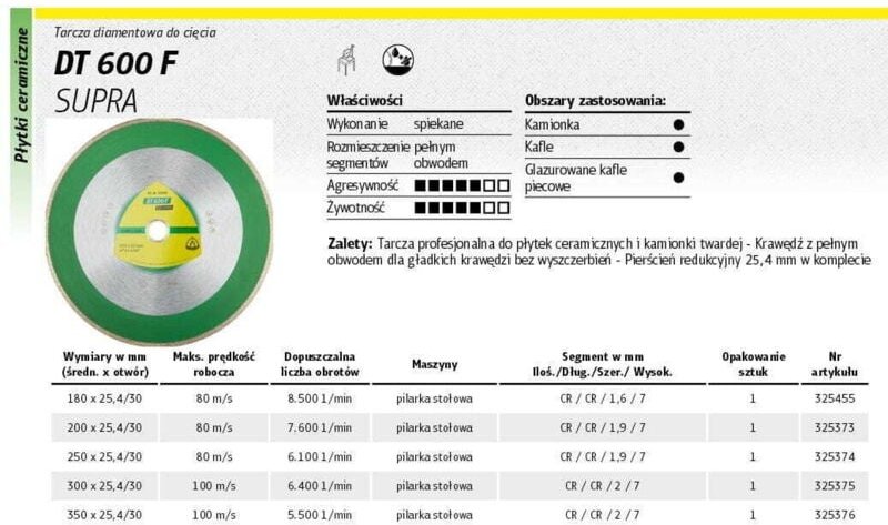 KLINGSPOR VOLLDIAMANTSCHEIBE 250 mm x 1,9 mm x 30/25,4 mm DT600F FÜR KERAMIK