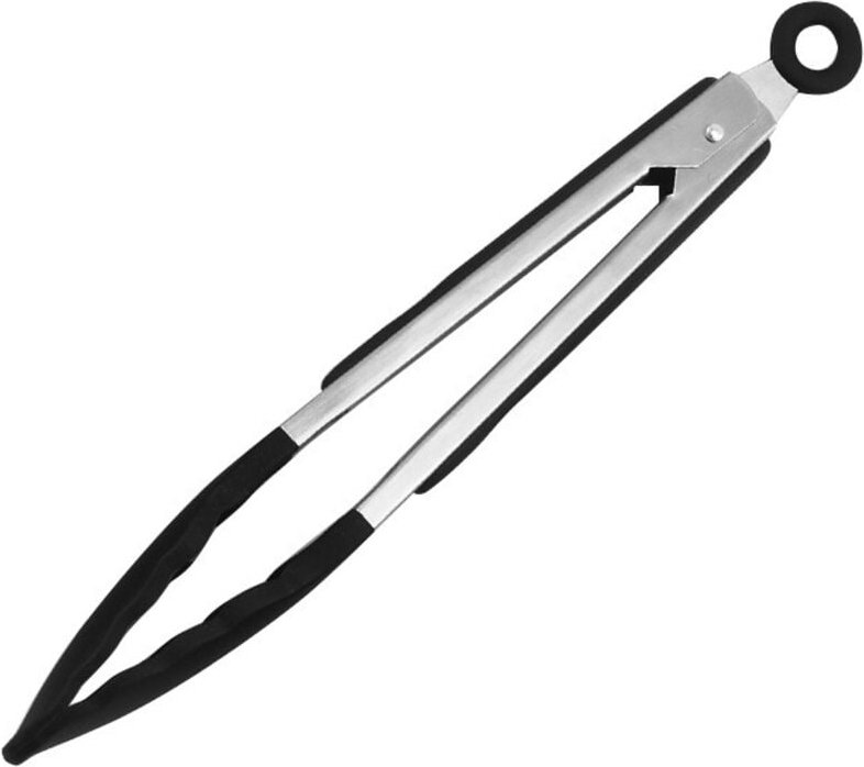 Linghhang - Professionelle Küchenzange, 23 cm schwarze Grillzange aus Edelstahl und lebensmittelechtem Silikon, hitzebes...