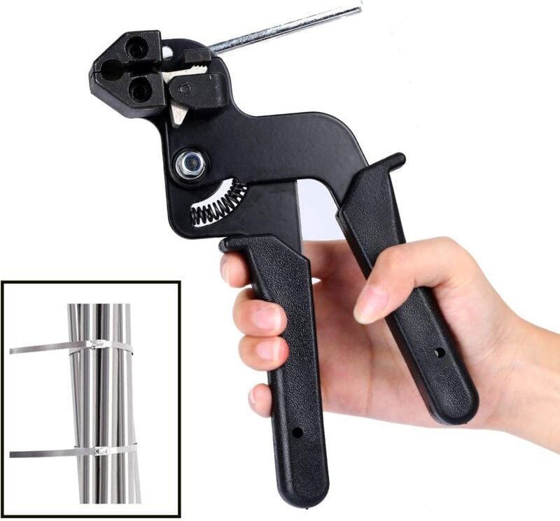 Kabelbinderpistole aus Edelstahl, Kabelbinderzange aus Edelstahl mit Schneidfunktion, Kabelbinderpistole, Spannpistolen-...