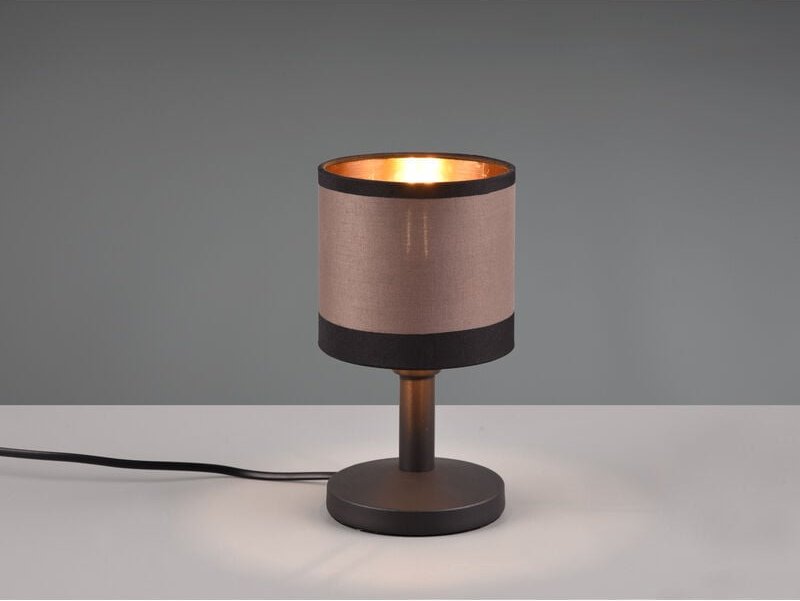 Meinewunschleuchte - led Tischleuchte mit Stoffschirm in Taupe/Gold, Touchfunktion, Höhe 22,5cm