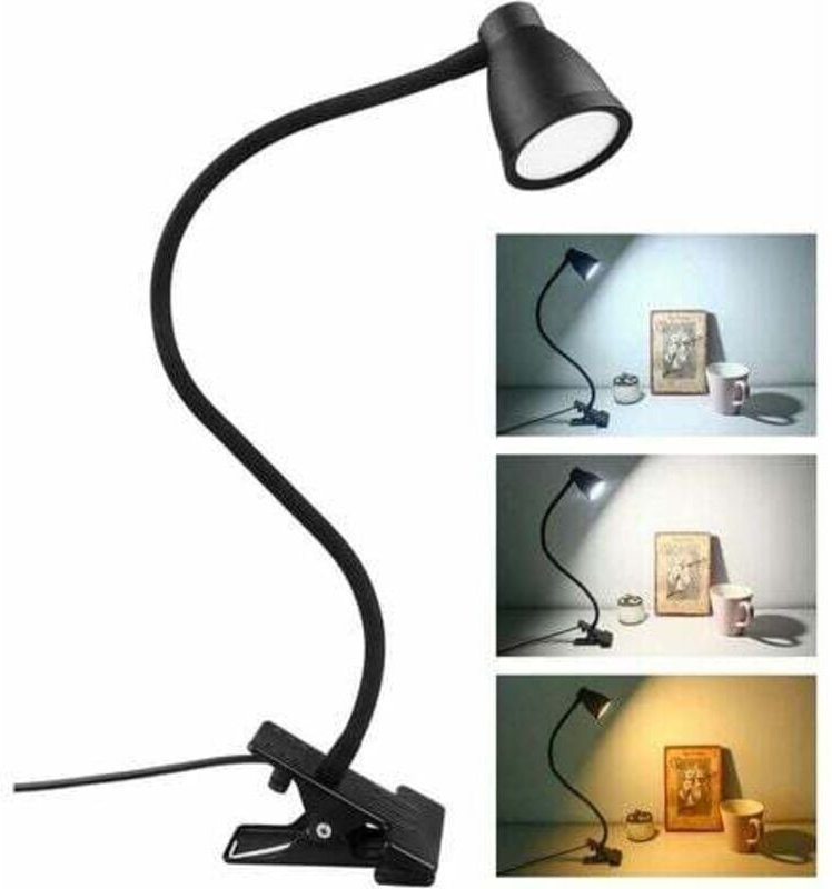 Thumbnail - LED-Klemm-Schreibtischlampe, 3 Farben einstellbare Helligkeit, USB-Nachttisch-Klemmlampe, Augenschutz, 360° flexible Les...