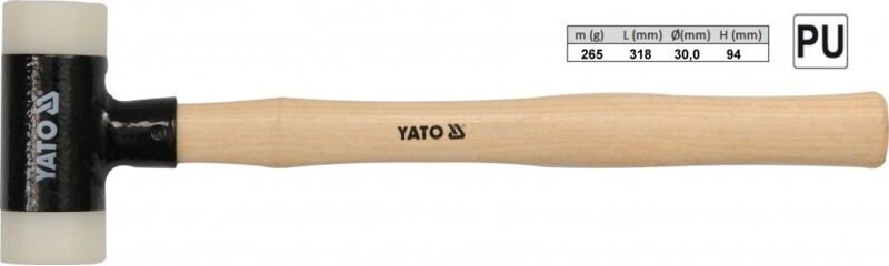 YATO, Modell YT-4624, rückschlagfreier Schonhammer, ideal für feinfühliges und präzises Arbeiten, schwarzer Gummikopf, s...
