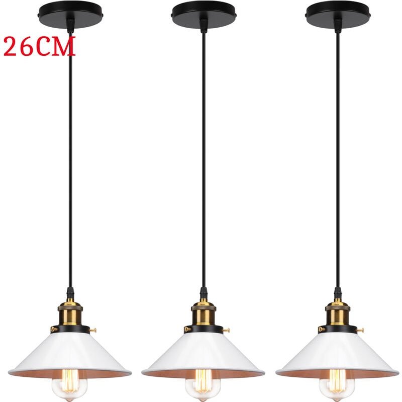 Pendelleuchte Edison Hängelampe mit Ø26cm Regenschirm Lampenschirm Eisen Art Lampe für Loft Esszimmer Wohnzimmer Weiß 3P...