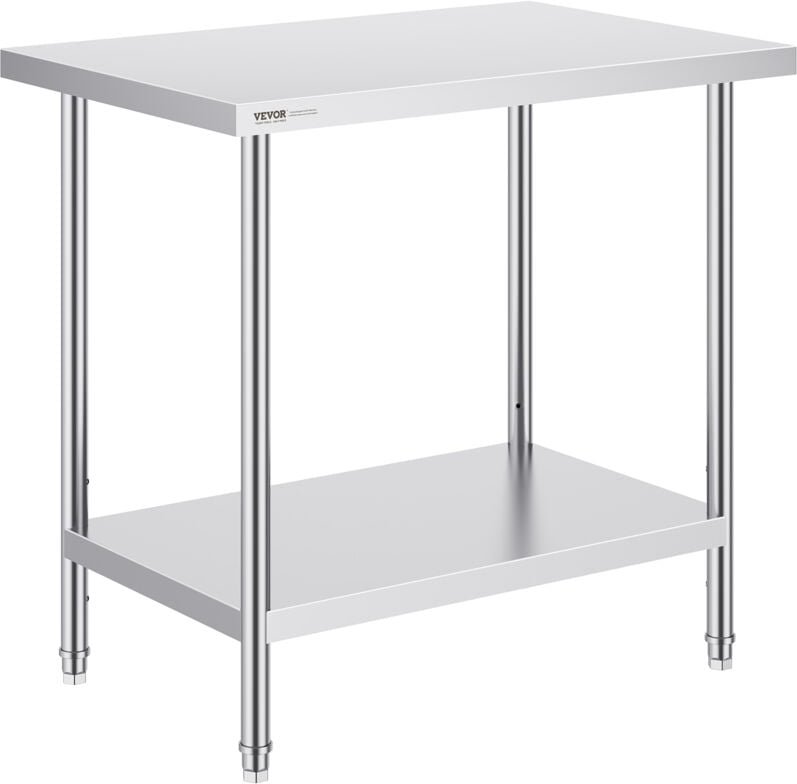 Thumbnail - Zubereitungstisch aus Edelstahl, 61 x 91 x 86 cm, 340 kg Tragkraft, robuster Metall-Arbeitstisch mit 3 einstellbaren Höh...