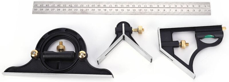 Kombinationswinkel-Set (0–180°), Winkelmesser aus Edelstahl, Dreikant-Kombinationswinkelmesser (0,01 Zoll), Winkelmesser...