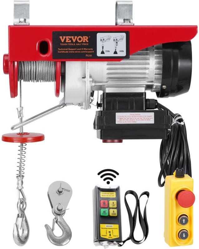 Vevor - Elektrischer Flaschenzug, 200 kg, 230 v, elektrische Seilwinde mit 100 m kabelloser und 4,2 m kabelgebundener Fe...