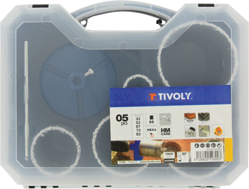 Box mit 6 Stück HM-Lochsägen D33-83 mm für Betonziegel - Tivoly