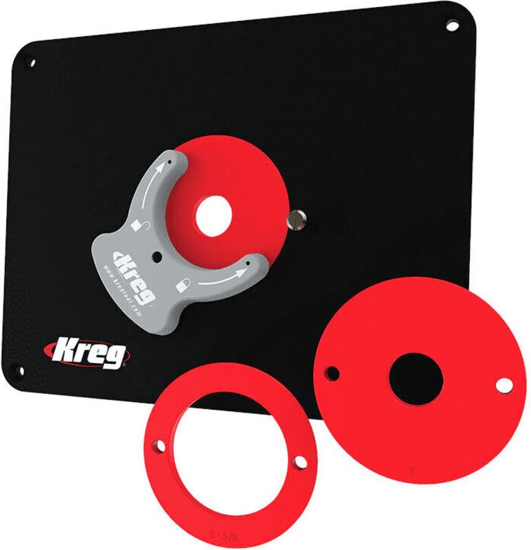 Kreg - PRS4034 Frästisch Einlegeplatte vorgebohrt 298 x 235 x 9 mm + 3x Reduzierring 25 mm / 30 mm / 67 mm