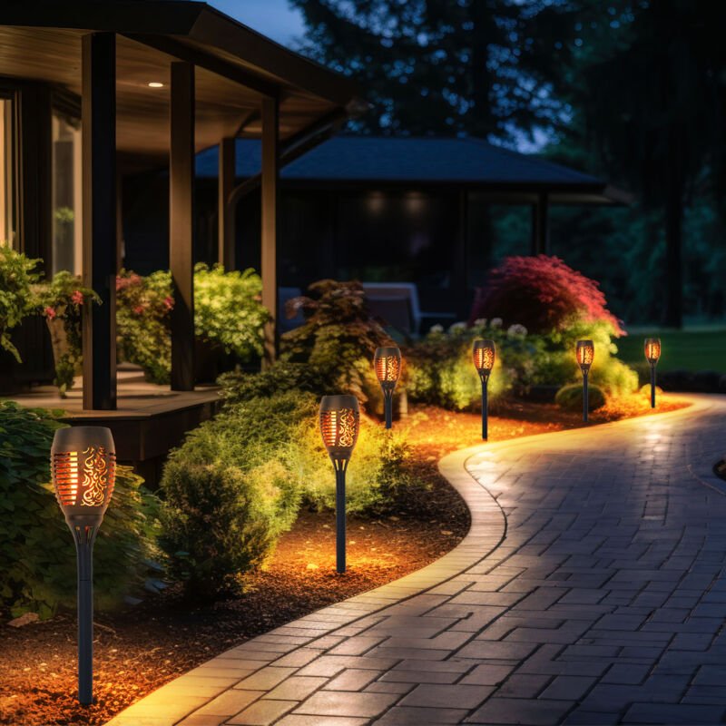 Thumbnail - Solarleuchte Feuereffekt Solarfackel Flammeneffekt Gartenleuchte schwarz Fackel, Kunststoff, led Leuchtmittel orange, h ...