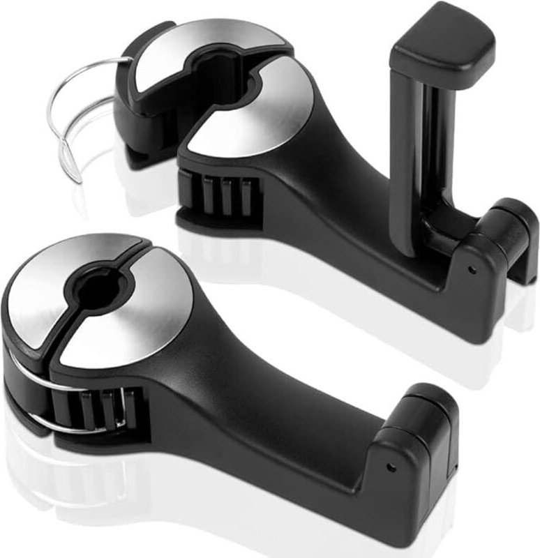 Auto Kopfstützen Haken, 2 Stück 2 in 1 Autositzhaken mit Handyhalterung 360° Versteckter Haken Drehbar Einstellbar Multi...