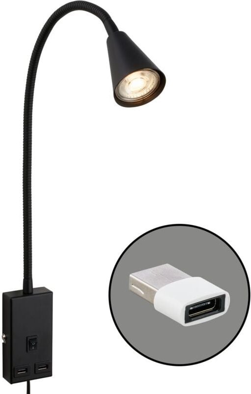 Leselampe led Bettlampe Wandlampe Schwenkbar 2x usb Port Kabelschalter GU10