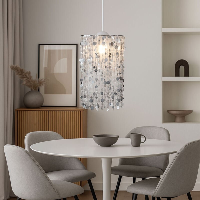 Hängelampe Hängeleuchte Kinderlampe Pendelleuchte Kinderzimmerleuchte, Metall silber Dekorbehang, 1x E27 Fassung, DxH 27...