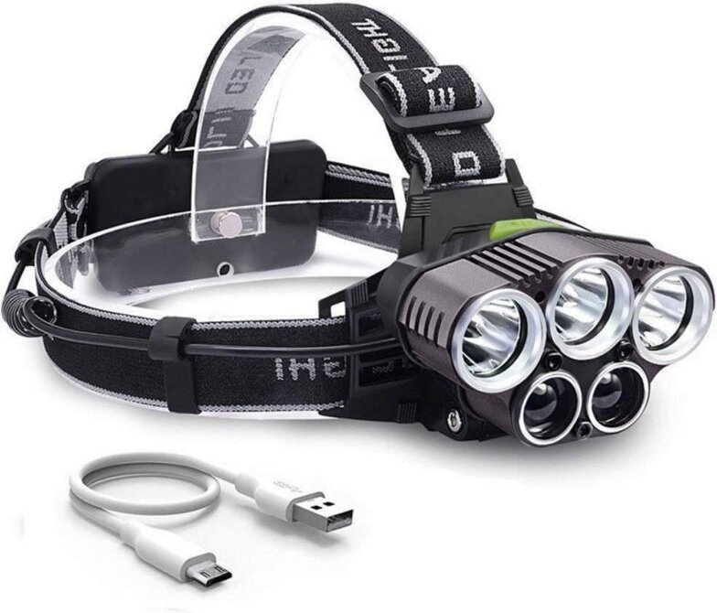 Tonchean - Wiederaufladbare Stirnlampe, 100 Lumen, leistungsstarke Beleuchtung, per usb wiederaufladbare 5-LED-Stirnlamp...